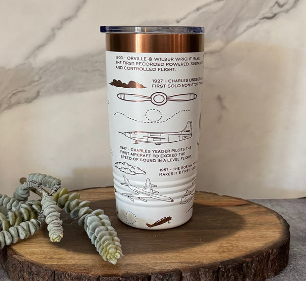 History of Aviation Drink Tumbler - Gift for Pilot or Flight Attendant - Airplane Enthusiast